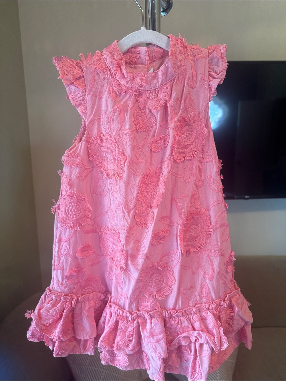 Janie and Jack Pink Floral Textured Ruffle Dress